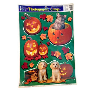 Halloween Cats & Dogs Plastic Window Clings Vintage NOS